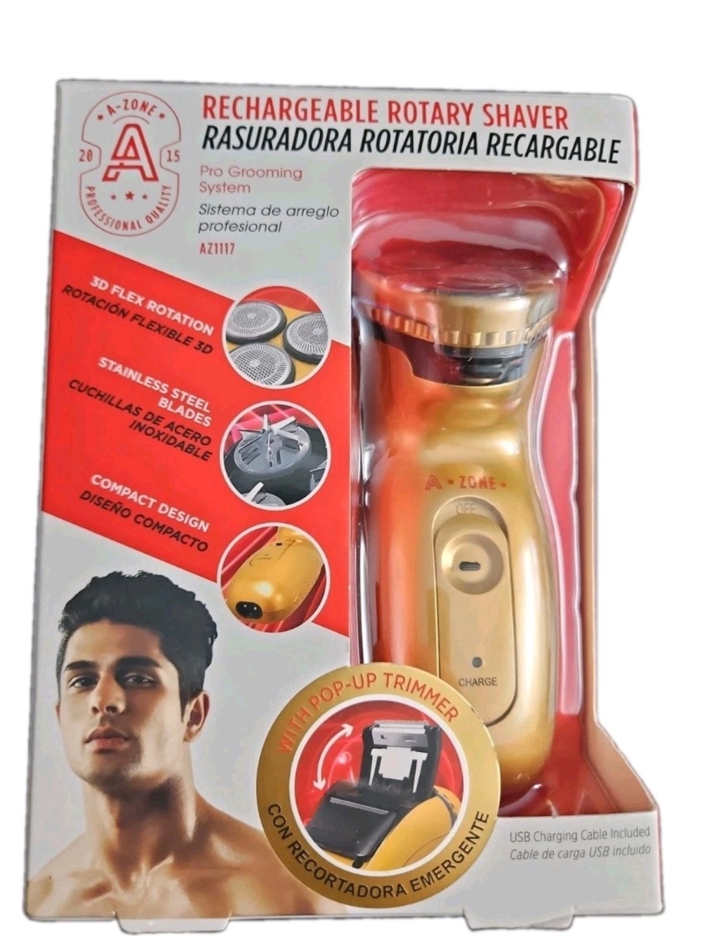 A-Zone Rechargeable Rotary Shaver  With Pop-up Trimmer